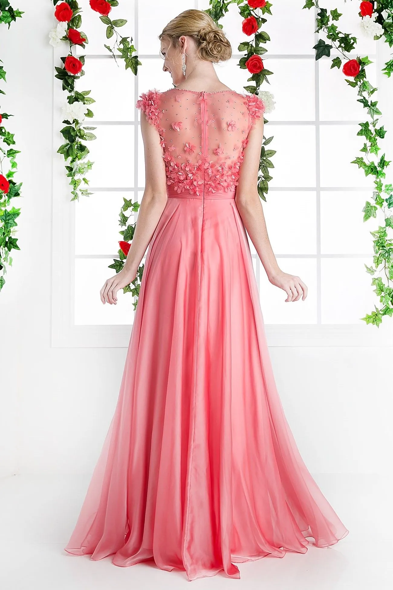 Beaded Applique Chiffon A - Line Dress CDCJ218