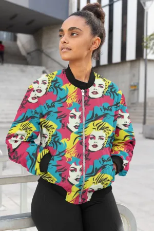Bold Beauty: Pop Art Bomber Jacket with Striking Woman's Face