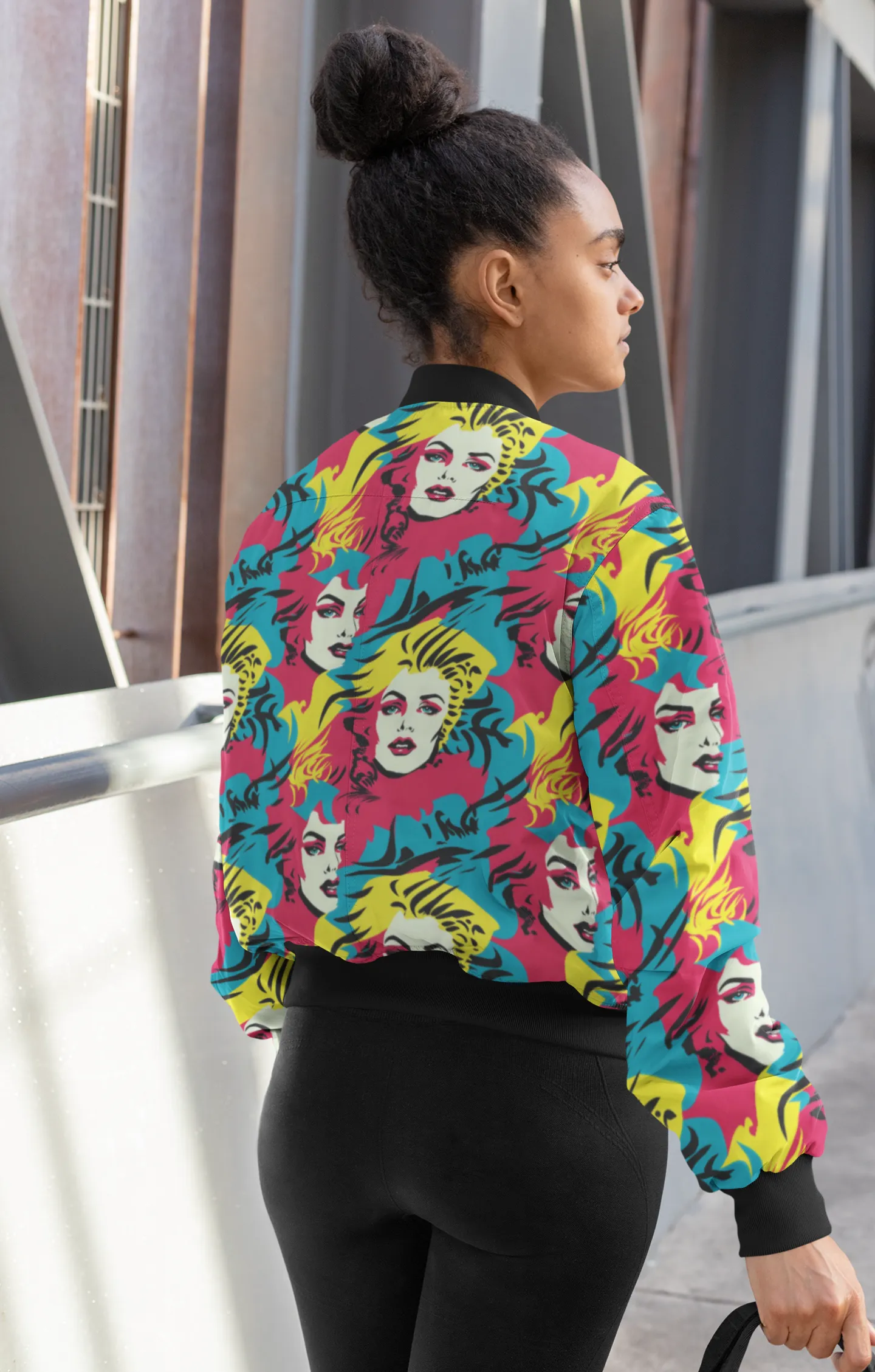 Bold Beauty: Pop Art Bomber Jacket with Striking Woman's Face