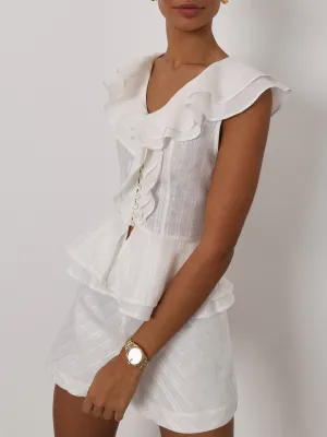 Colette Frill Shoulder Top | Ivory