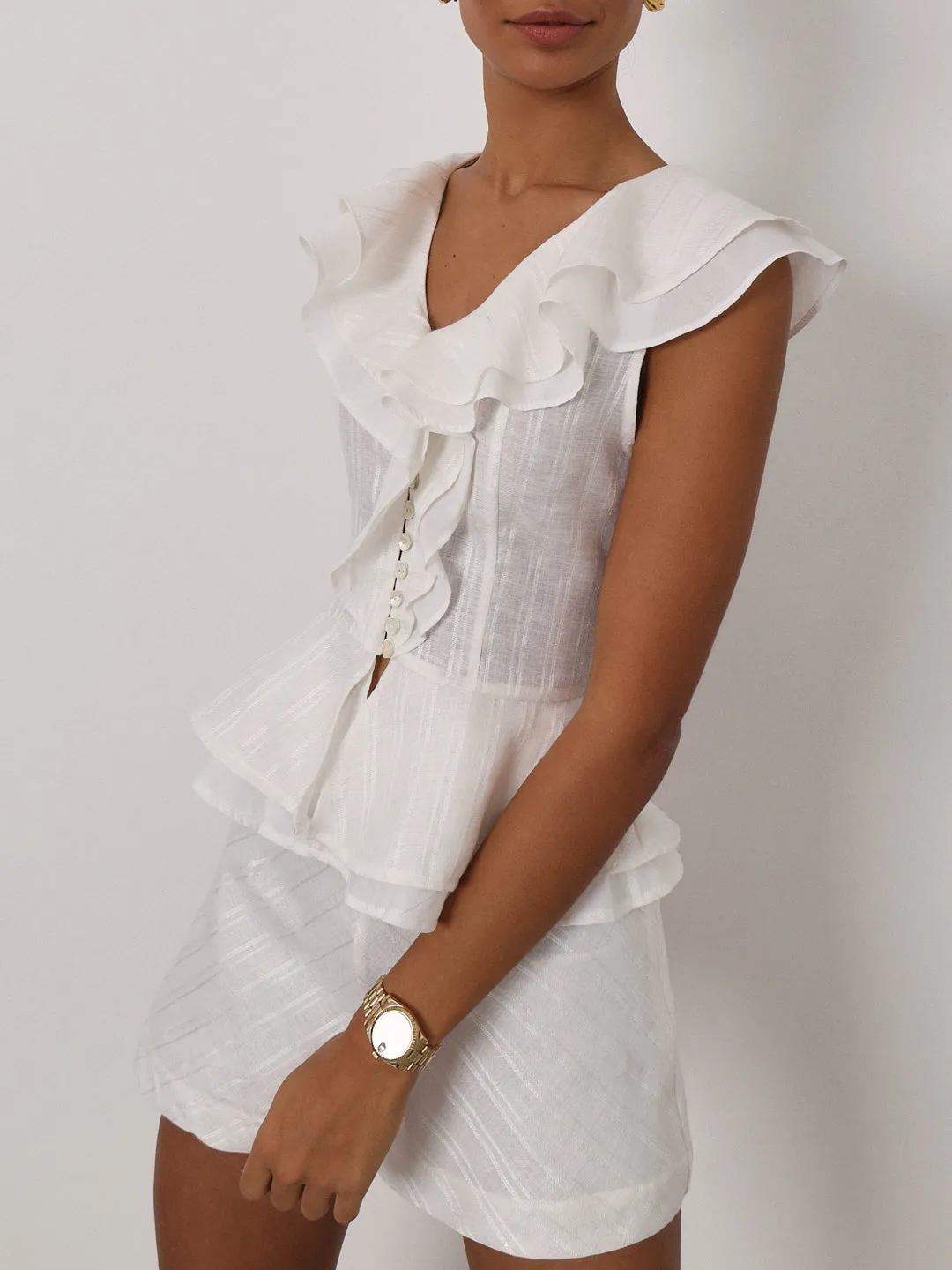 Colette Frill Shoulder Top | Ivory