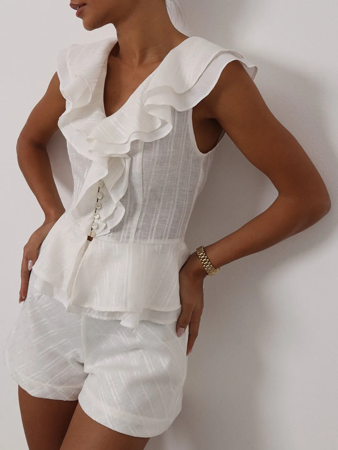 Colette Frill Shoulder Top | Ivory