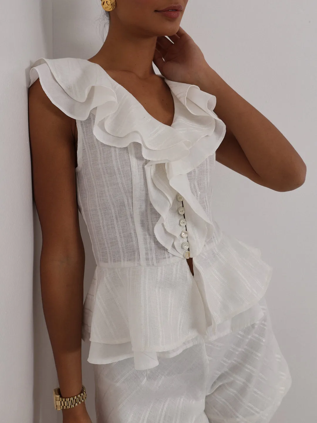 Colette Frill Shoulder Top | Ivory