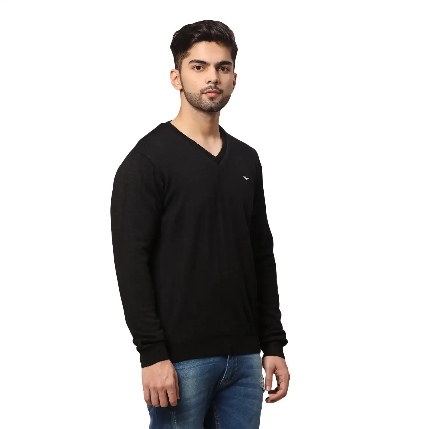 Men Black Regular Fit Solid Acrylic Blend Full Sleeve V Neck Collar Sweaters