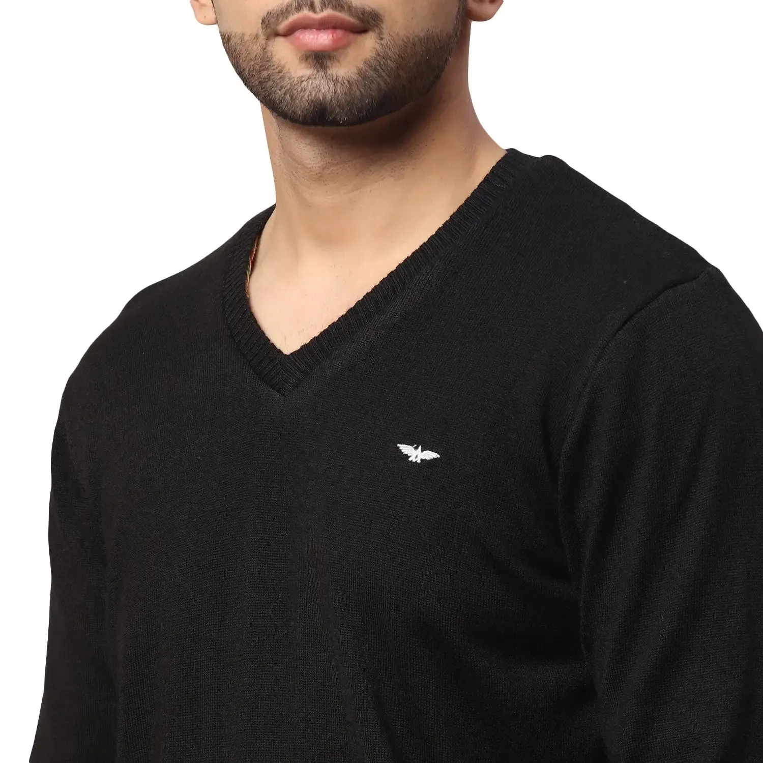 Men Black Regular Fit Solid Acrylic Blend Full Sleeve V Neck Collar Sweaters