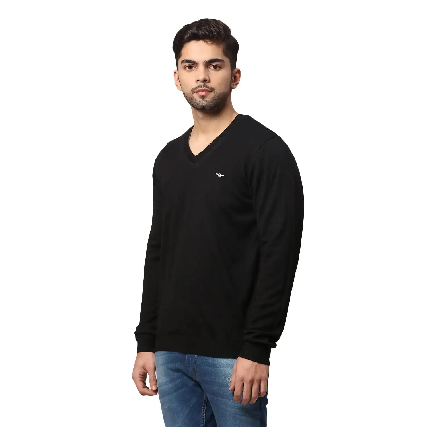 Men Black Regular Fit Solid Acrylic Blend Full Sleeve V Neck Collar Sweaters