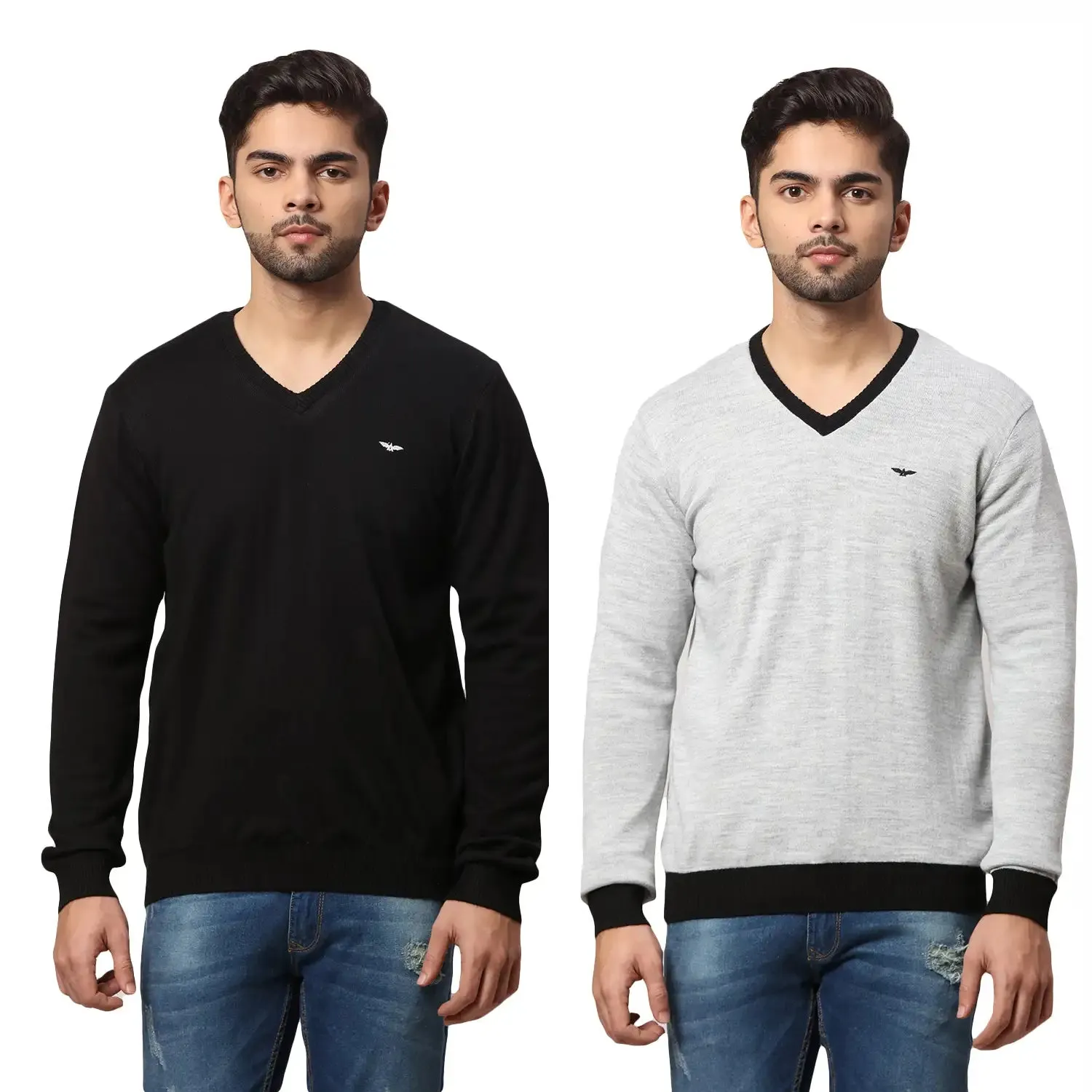 Men Black Regular Fit Solid Acrylic Blend Full Sleeve V Neck Collar Sweaters