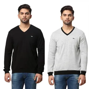 Men Black Regular Fit Solid Acrylic Blend Full Sleeve V Neck Collar Sweaters