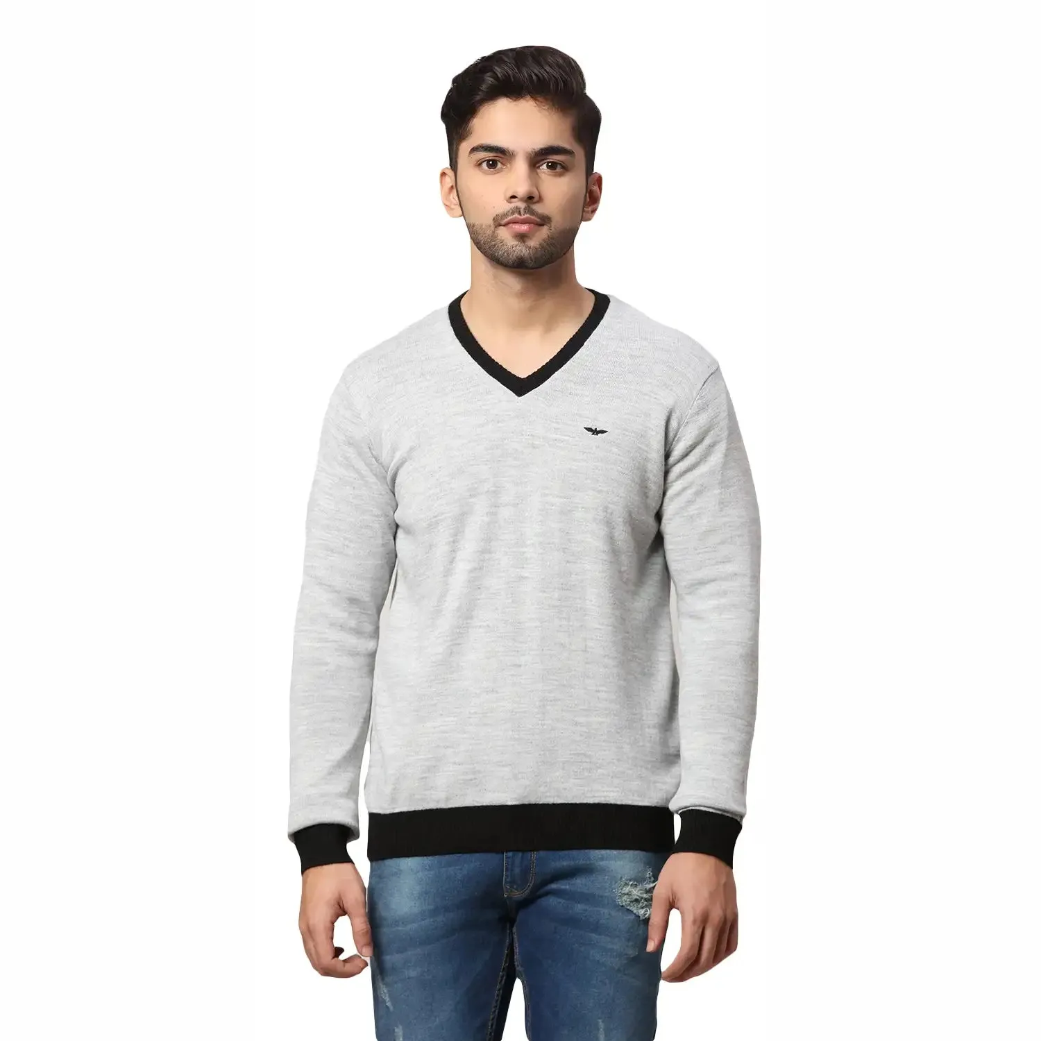 Men Black Regular Fit Solid Acrylic Blend Full Sleeve V Neck Collar Sweaters