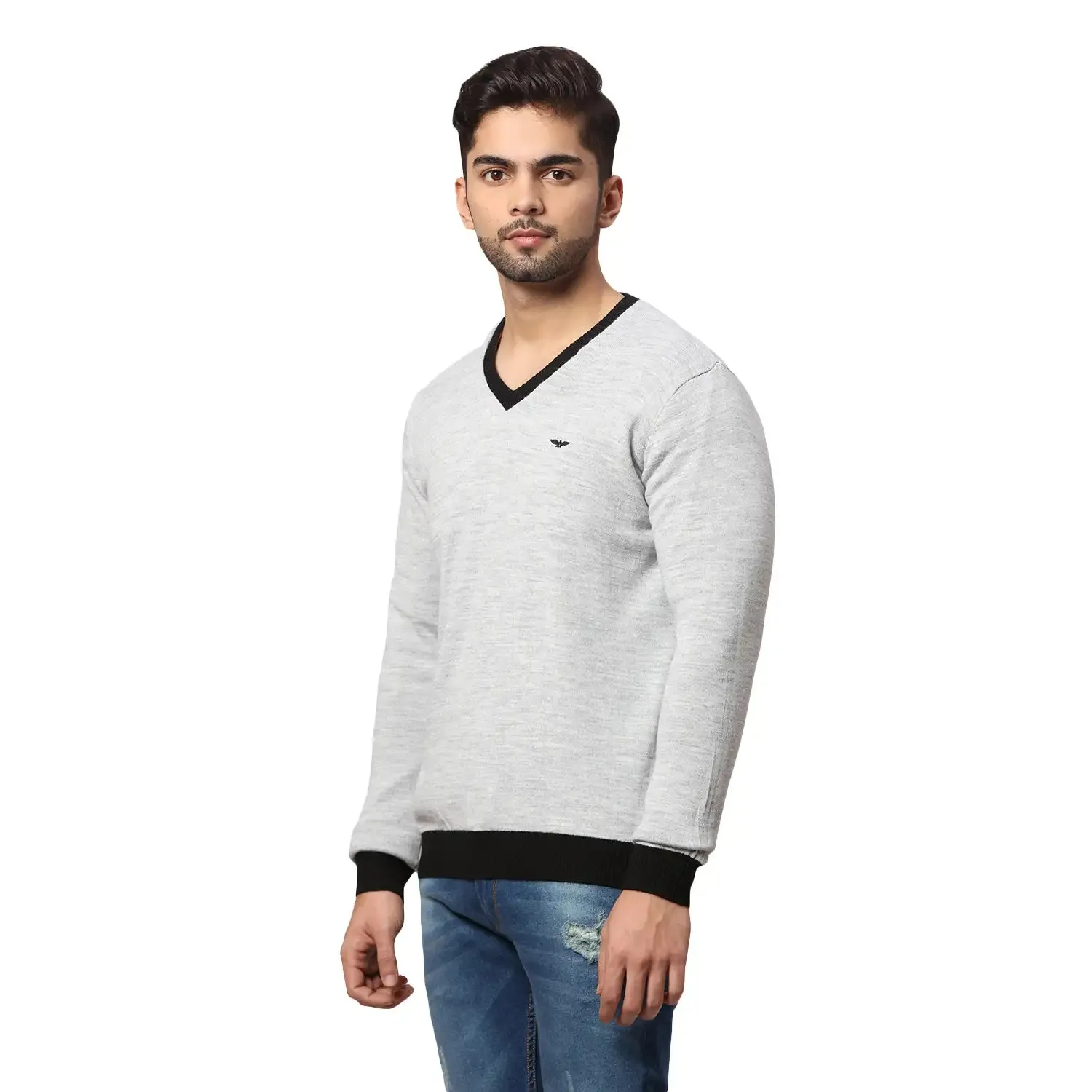Men Black Regular Fit Solid Acrylic Blend Full Sleeve V Neck Collar Sweaters