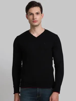 Men Black Solid Acrylic Full Sleeve Sweaters