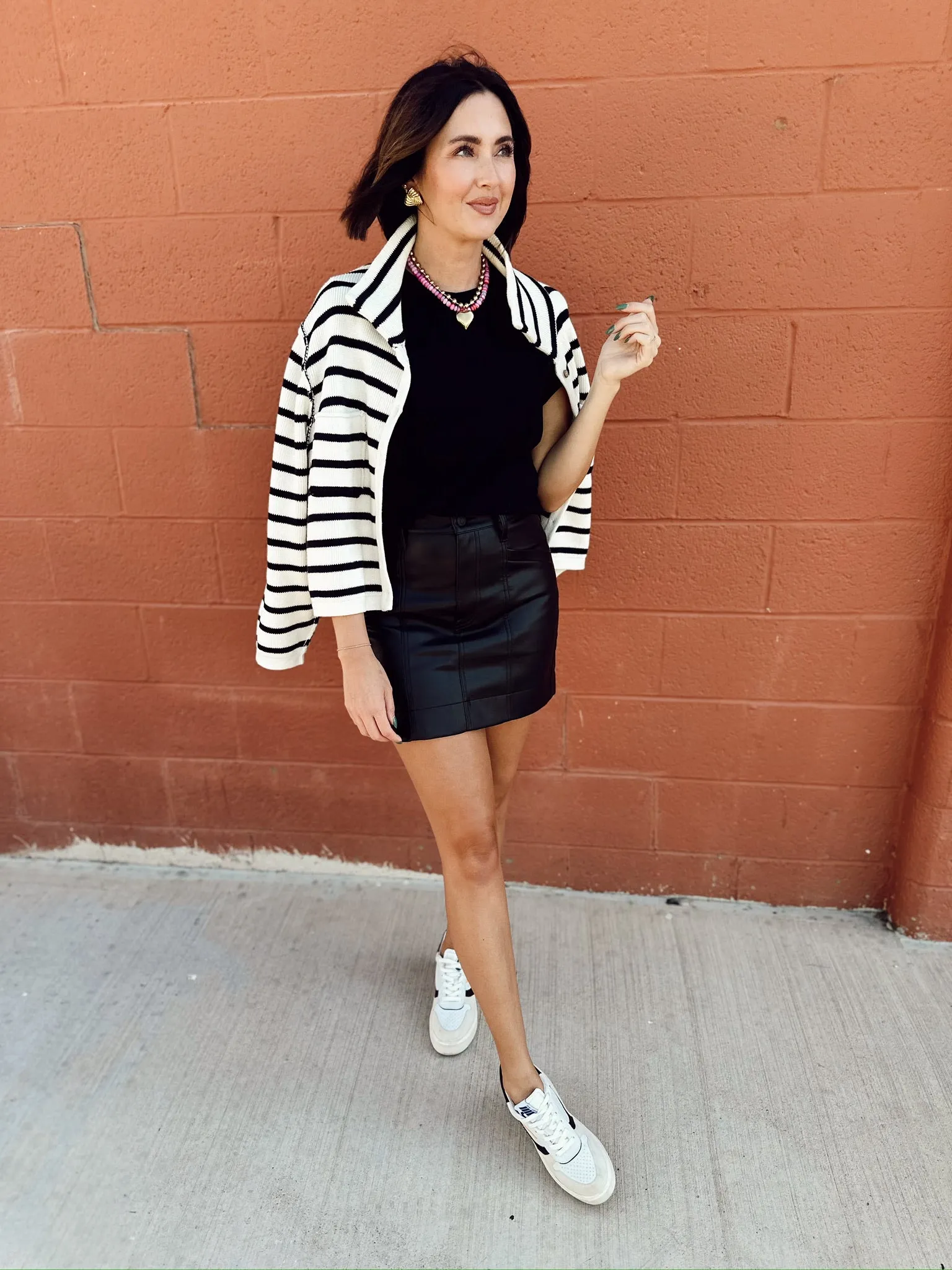 Stripe Pattern Button Front Cardigan | Navy/White