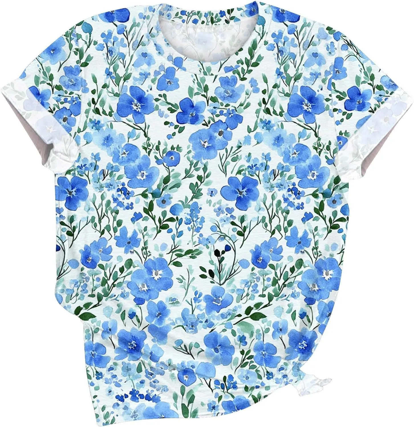 Womens Tops Dressy Casual Short Sleeve Shirts Retro Cute Floral Print Tshirt Tunic Pullover Petite Blouse 2025 Spring